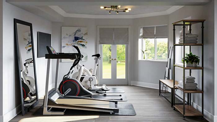 Room with exercise instruments