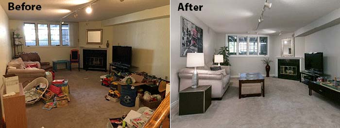Before and after image of a room
