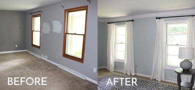 before and after image of crown molding