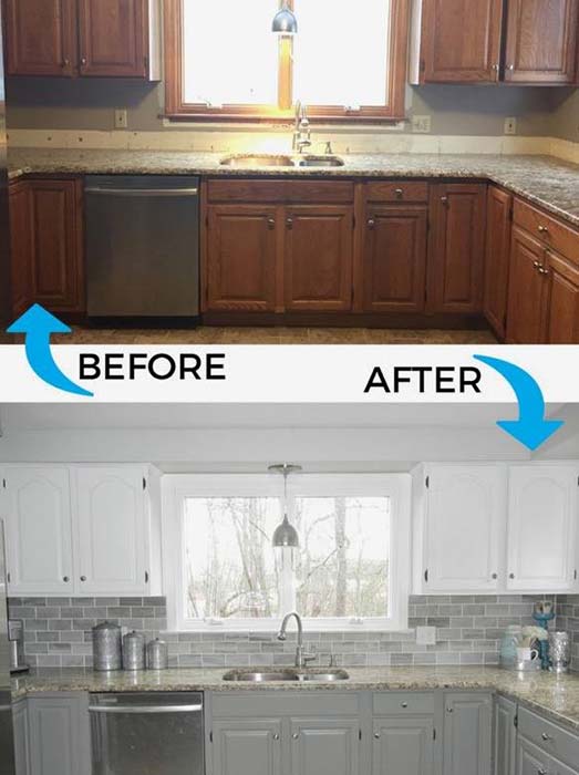 Before and after image of a kitchen cabinet