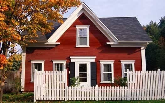 Red color roof house