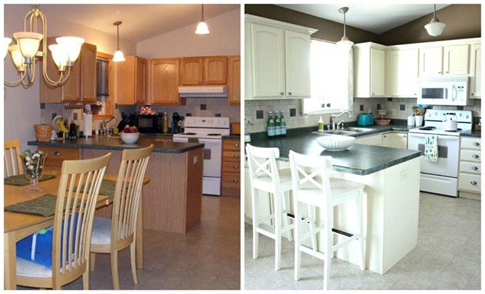Before and after image of a kitchen interior