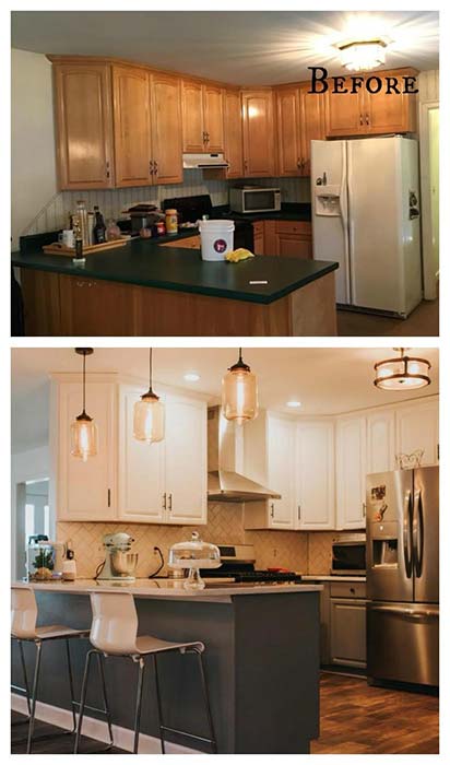 Before and after image of a kitchen